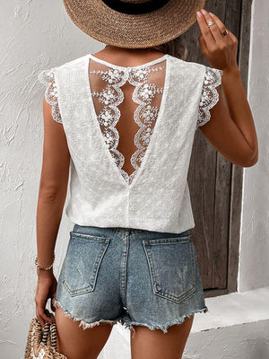 Chasing Calmness White Lace V Neck Top - MXSTUDIO.COM