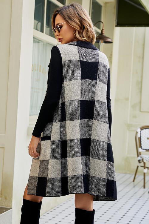 Checkered Sleeveless Long Vest Cardigan-MXSTUDIO.COM