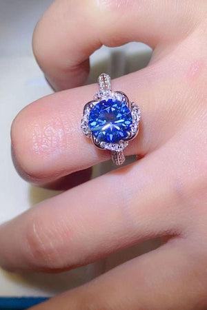 Cheer Platinum-Plated 2 Carat Blue Moissanite Ring - MXSTUDIO.COM