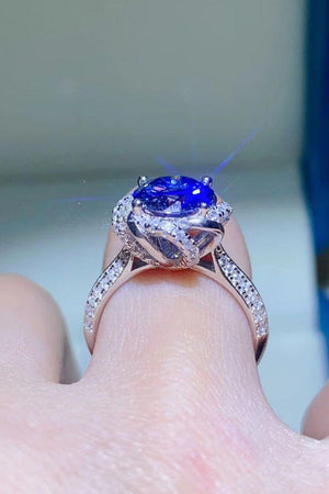 Cheer Platinum-Plated 2 Carat Blue Moissanite Ring - MXSTUDIO.COM