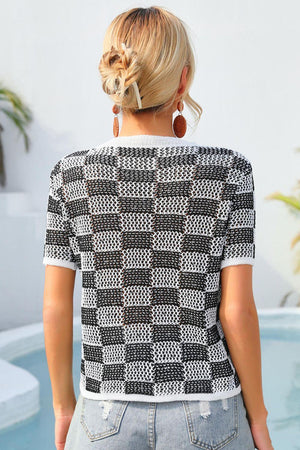 Cheer Up Checkered Knit T-Shirt - MXSTUDIO.COM