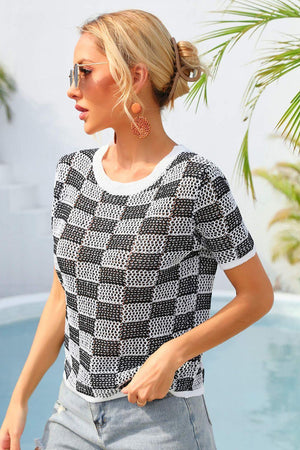 Cheer Up Checkered Knit T-Shirt - MXSTUDIO.COM