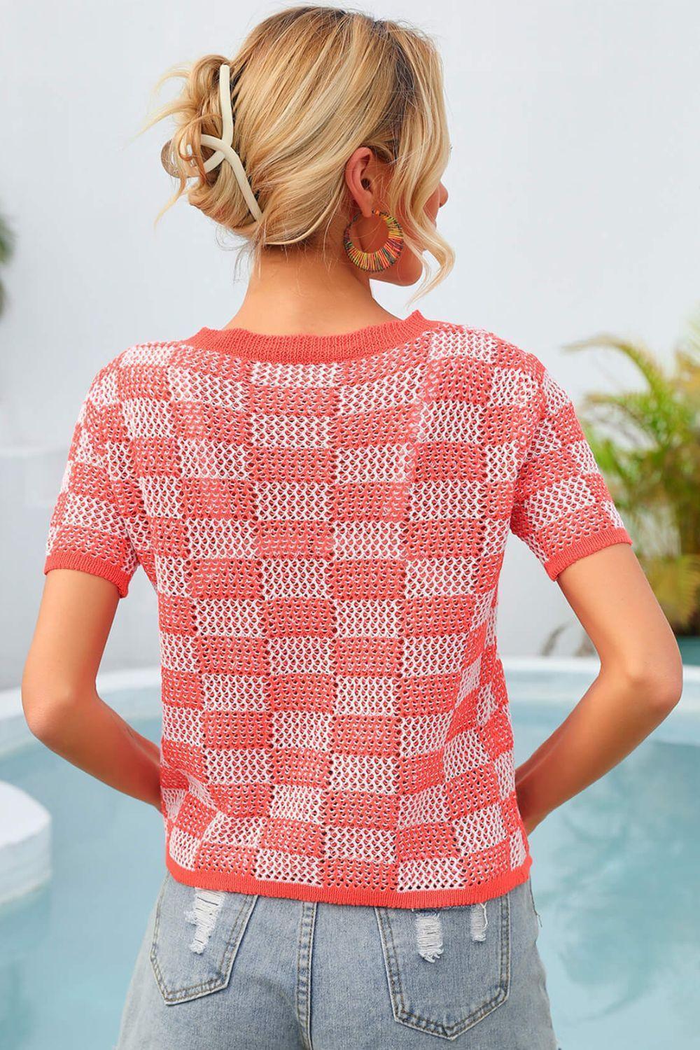 Cheer Up Checkered Knit T-Shirt - MXSTUDIO.COM