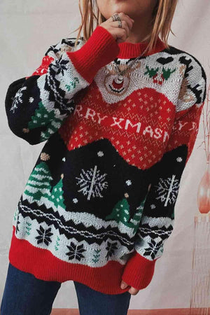 Cheerful Element Long Sleeve Christmas Sweater-MXSTUDIO.COM