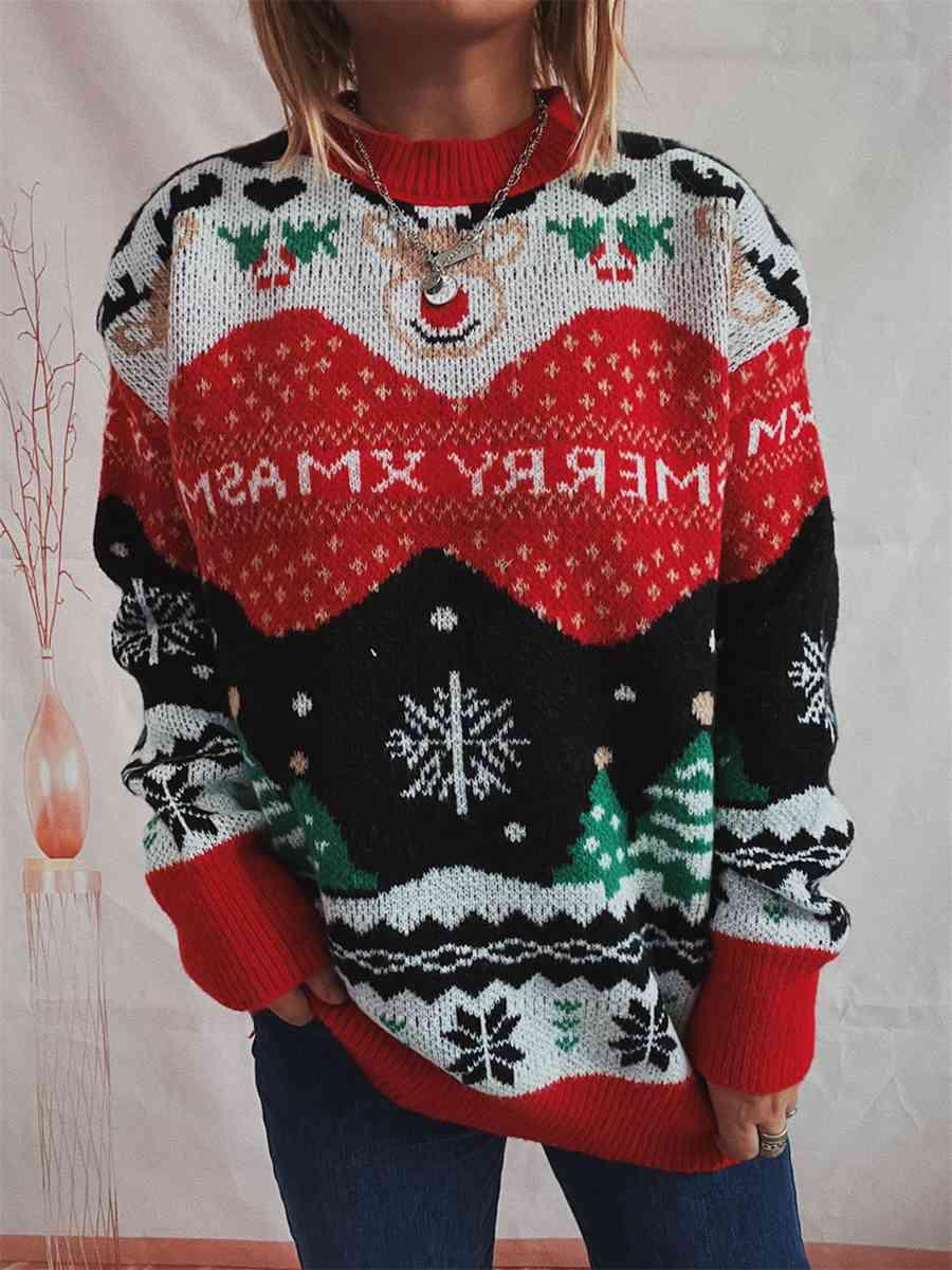 Cheerful Element Long Sleeve Christmas Sweater-MXSTUDIO.COM