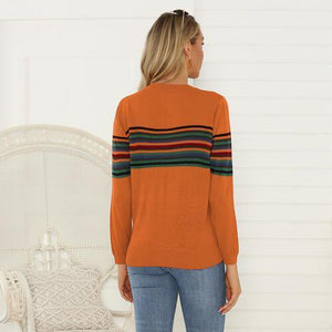 Cheerful Fall Crew Neck Striped Sweater-MXSTUDIO.COM
