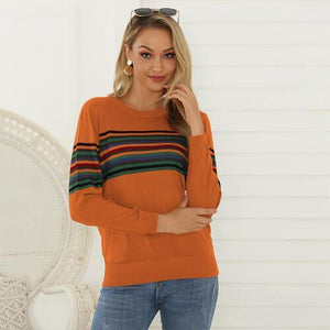 Cheerful Fall Crew Neck Striped Sweater-MXSTUDIO.COM