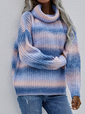 Cheerful Rainbow Rib-Knit Drop Shoulder Sweater - MXSTUDIO.COM