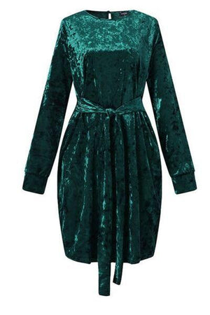 a green velvet dress with long sleeves