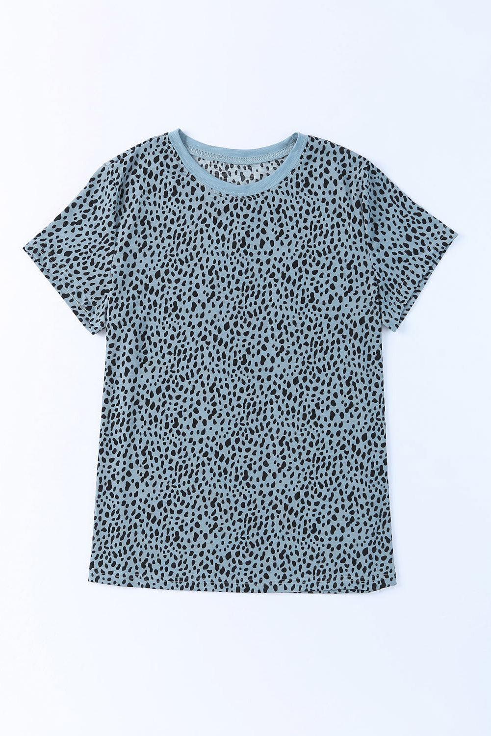 a t - shirt with a blue and black animal print