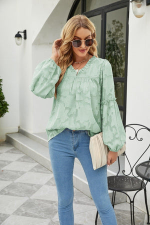 Cherish Life V Neck Lantern Sleeve Blouse - MXSTUDIO.COM