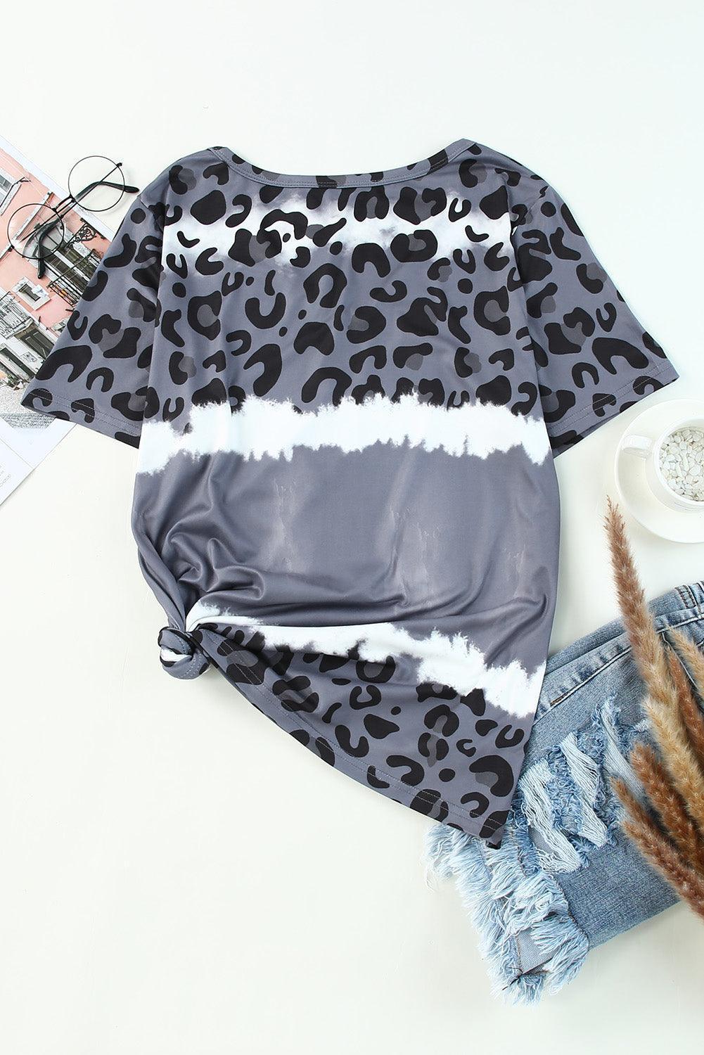 Cherish Life V Neck Leopard Print Tee Shirt - MXSTUDIO.COM