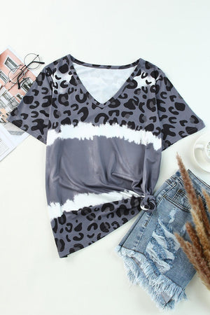 Cherish Life V Neck Leopard Print Tee Shirt - MXSTUDIO.COM