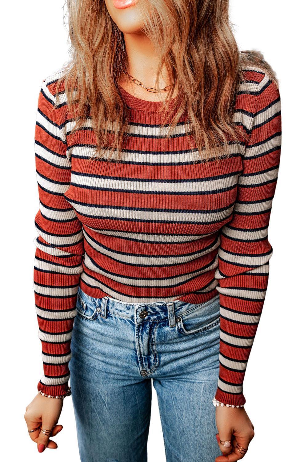 Cherish Today Crew Neck Striped Long Sleeve Top - MXSTUDIO.COM