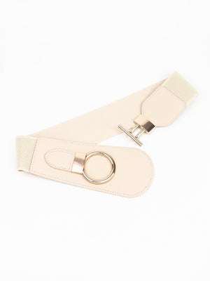 Cherish Yourself Alloy Buckle PU Wide Stretch Waist Belt - MXSTUDIO.COM