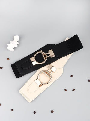 Cherish Yourself Alloy Buckle PU Wide Stretch Waist Belt - MXSTUDIO.COM