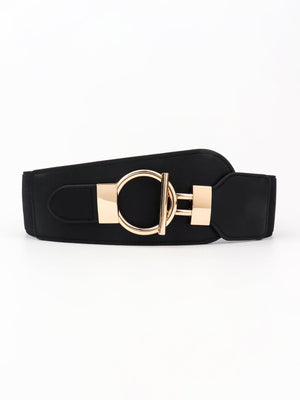 Cherish Yourself Alloy Buckle PU Wide Stretch Waist Belt - MXSTUDIO.COM