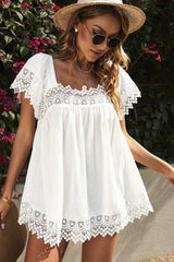 Cherishable Short Sleeve Lace Tunic Blouse - MXSTUDIO.COM