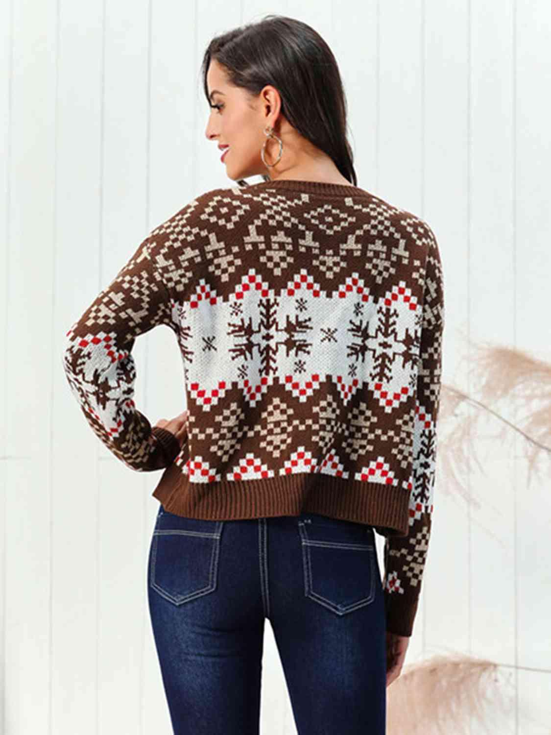 Chestnut Brown Snowflake Christmas Sweater-MXSTUDIO.COM