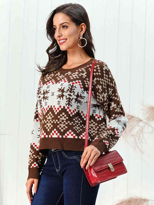 Chestnut Brown Snowflake Christmas Sweater-MXSTUDIO.COM