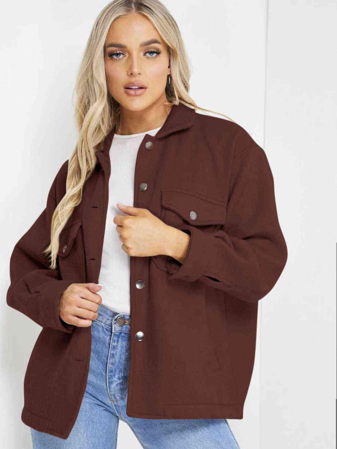 Chestnut Button Down Collared Denim Jacket - MXSTUDIO.COM