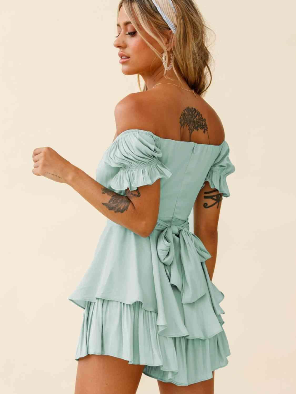 Chic Allure Layered Off Shoulder Romper - MXSTUDIO.COM