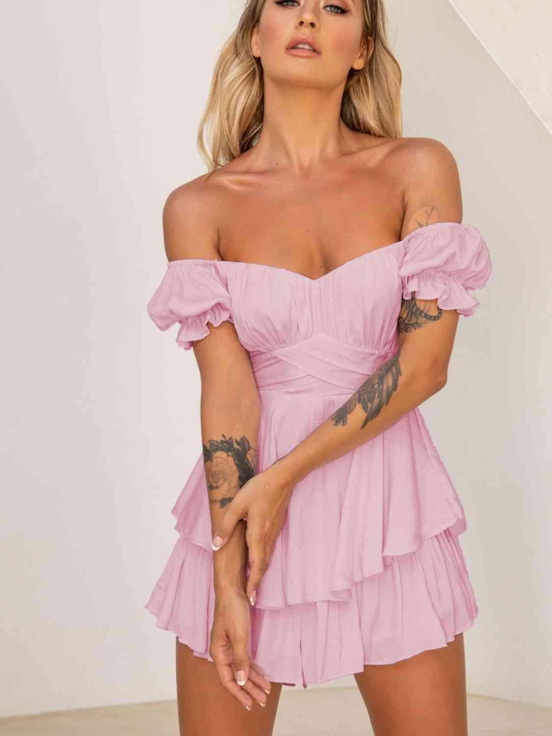 Chic Allure Layered Off Shoulder Romper - MXSTUDIO.COM