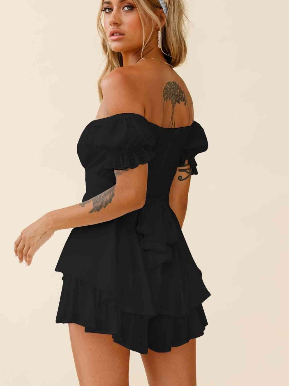 Chic Allure Layered Off Shoulder Romper - MXSTUDIO.COM