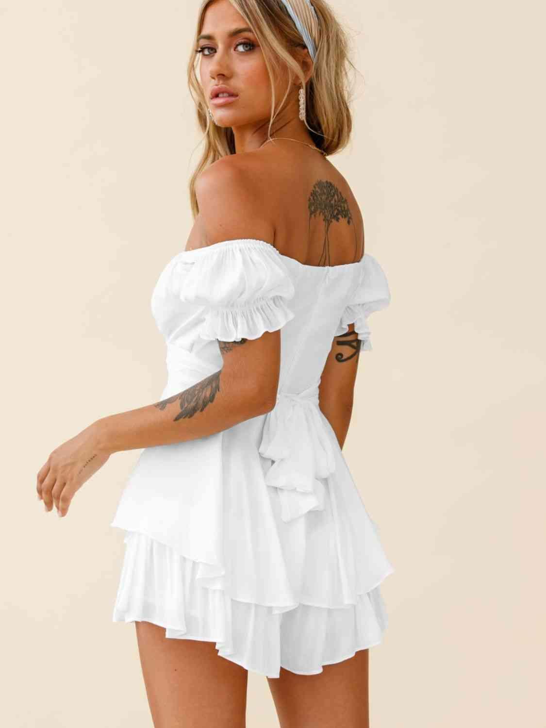 Chic Allure Layered Off Shoulder Romper - MXSTUDIO.COM