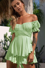 Chic Allure Layered Off Shoulder Romper - MXSTUDIO.COM