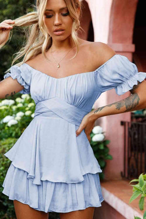 Chic Allure Layered Off Shoulder Romper - MXSTUDIO.COM