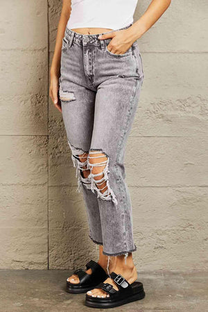 Chic And Edgy Mid Rise Cropped Ripped Jeans - MXSTUDIO.COM