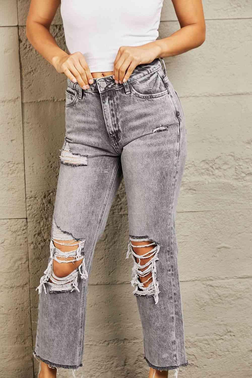 Chic And Edgy Mid Rise Cropped Ripped Jeans - MXSTUDIO.COM