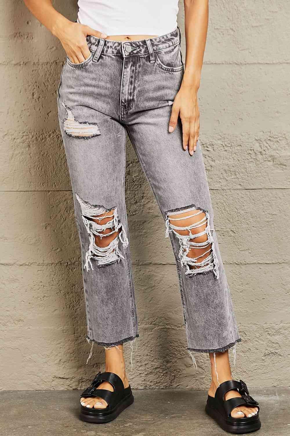 Chic And Edgy Mid Rise Cropped Ripped Jeans - MXSTUDIO.COM