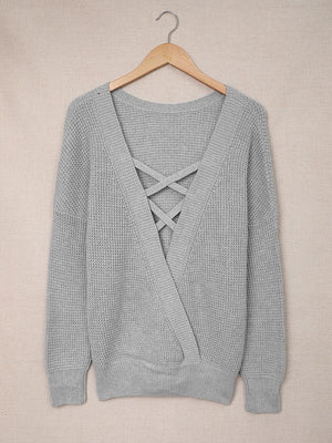 Chic Comfort Crisscross Back Waffle-Knit Sweater - MXSTUDIO.COM