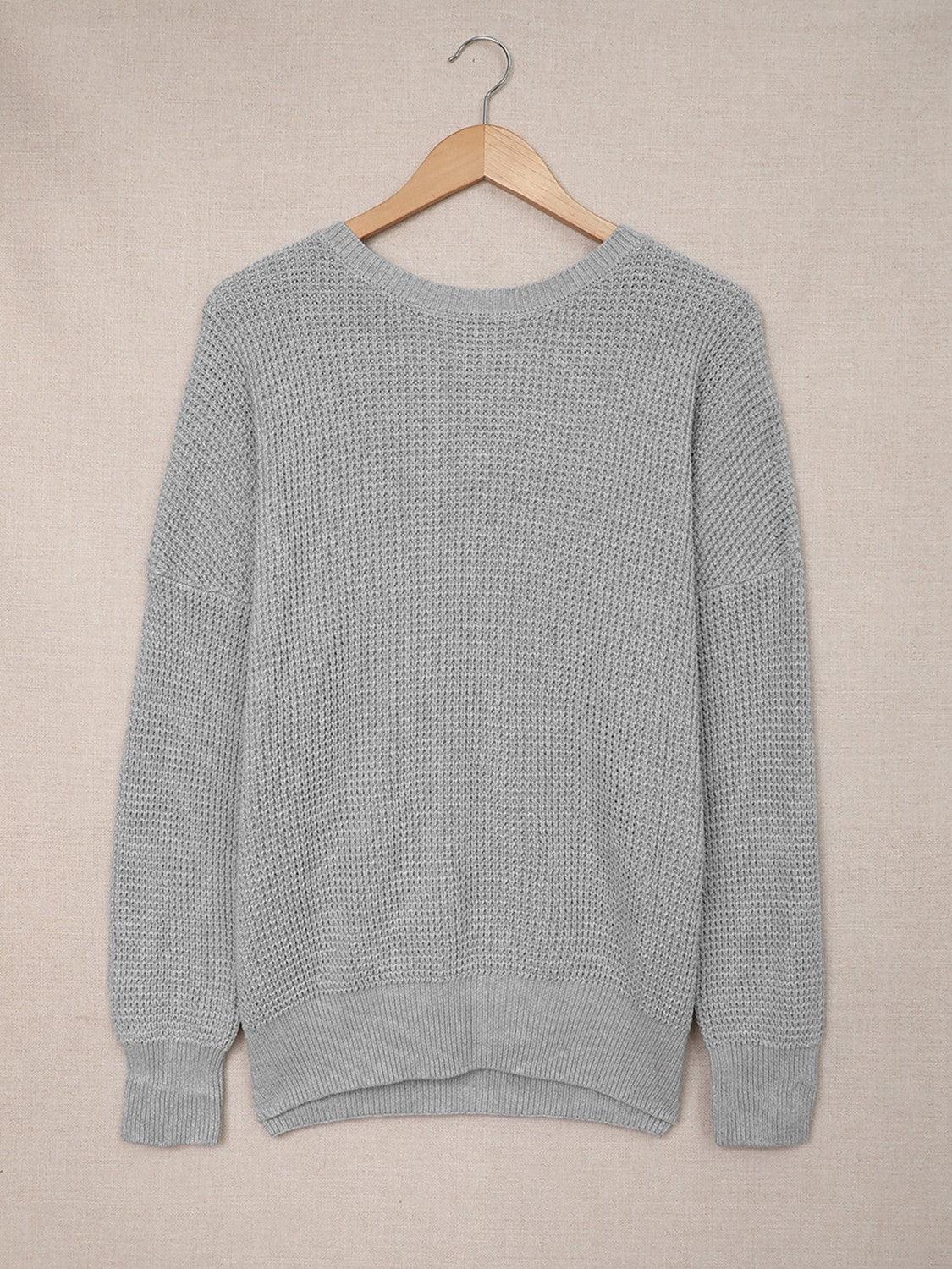 Chic Comfort Crisscross Back Waffle-Knit Sweater - MXSTUDIO.COM