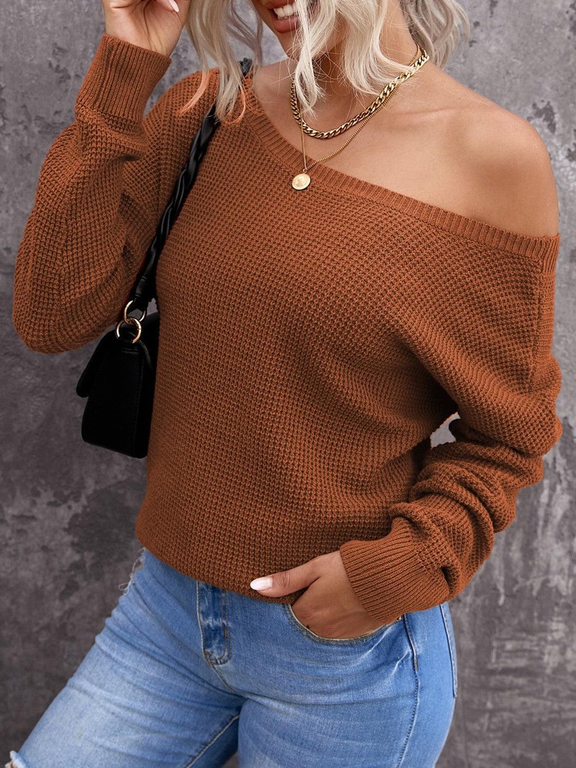 Chic Comfort Crisscross Back Waffle-Knit Sweater - MXSTUDIO.COM