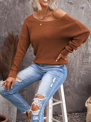 Chic Comfort Crisscross Back Waffle-Knit Sweater - MXSTUDIO.COM