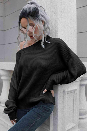 Chic Comfort Ribbed Knit Off Shoulder Sweater - MXSTUDIO.COM