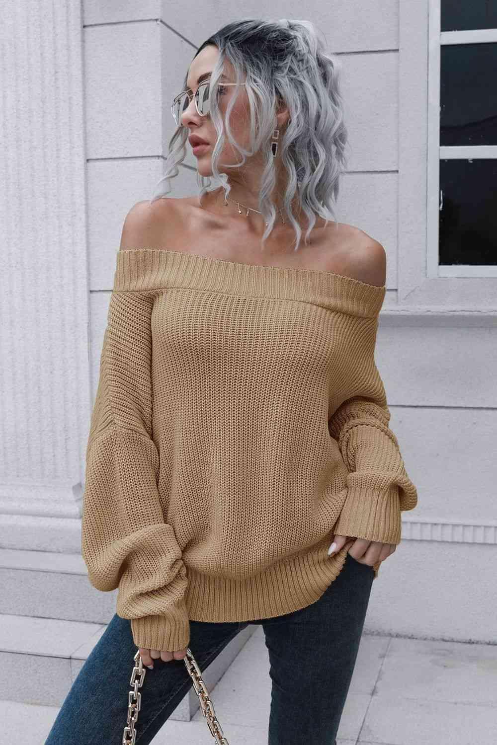 Chic Comfort Ribbed Knit Off Shoulder Sweater - MXSTUDIO.COM