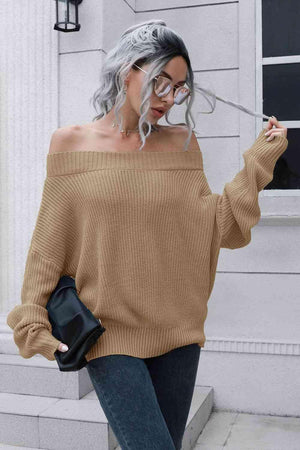 Chic Comfort Ribbed Knit Off Shoulder Sweater - MXSTUDIO.COM