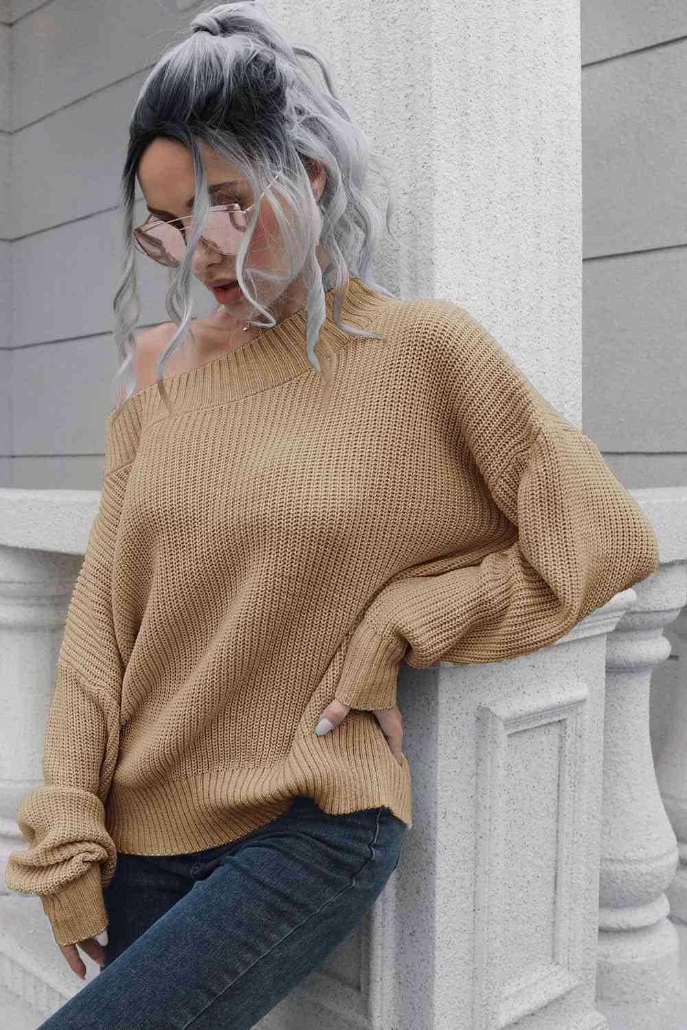 Chic Comfort Ribbed Knit Off Shoulder Sweater - MXSTUDIO.COM