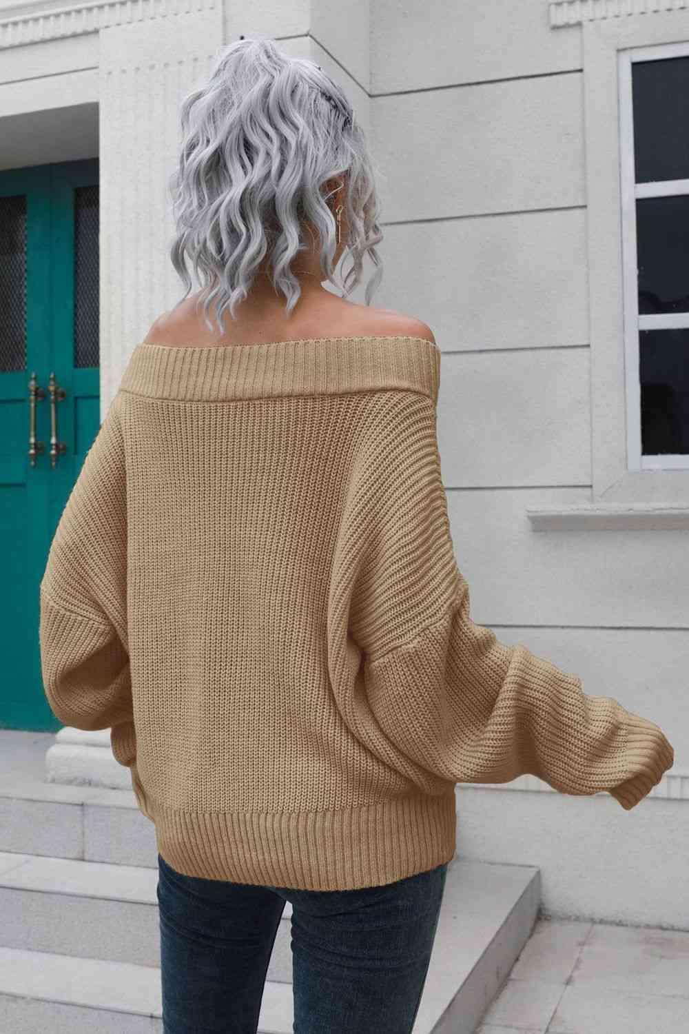 Chic Comfort Ribbed Knit Off Shoulder Sweater - MXSTUDIO.COM