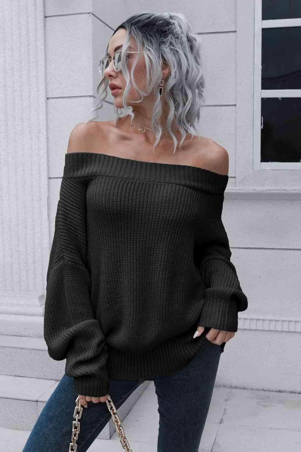 Chic Comfort Ribbed Knit Off Shoulder Sweater - MXSTUDIO.COM