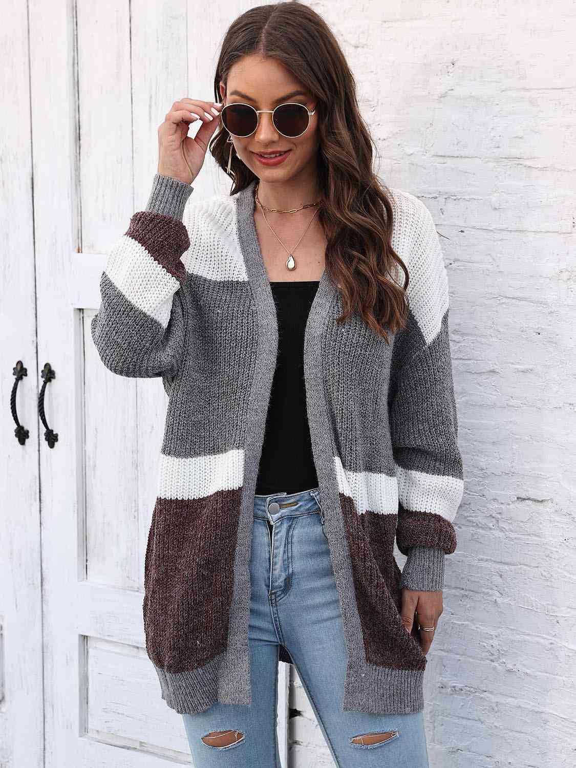 Chic Comfort Striped Open Front Cardigan - MXSTUDIO.COM