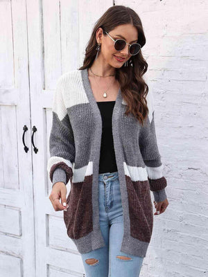 Chic Comfort Striped Open Front Cardigan - MXSTUDIO.COM