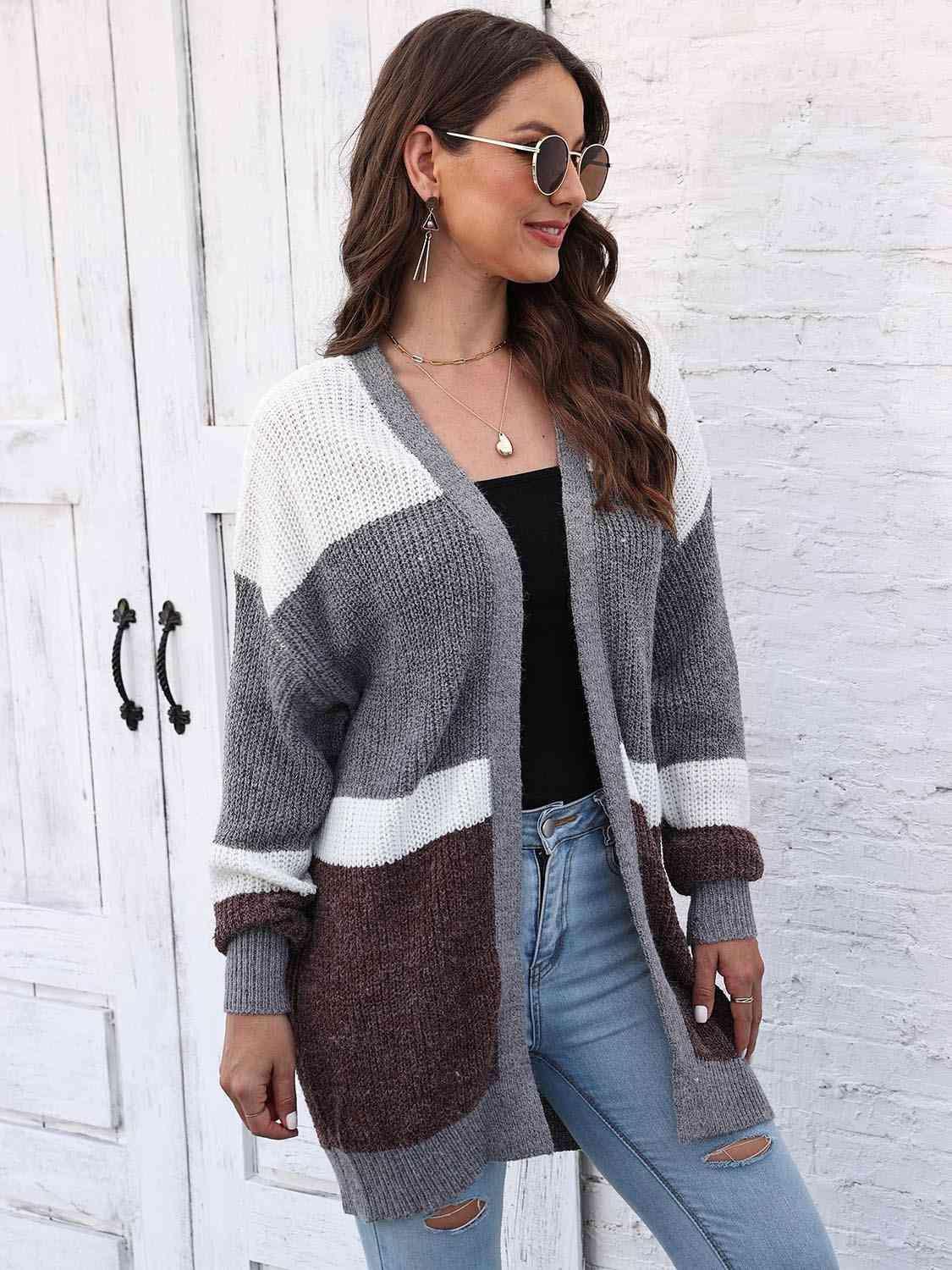 Chic Comfort Striped Open Front Cardigan - MXSTUDIO.COM