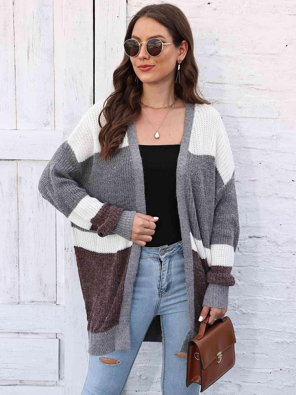 Chic Comfort Striped Open Front Cardigan - MXSTUDIO.COM