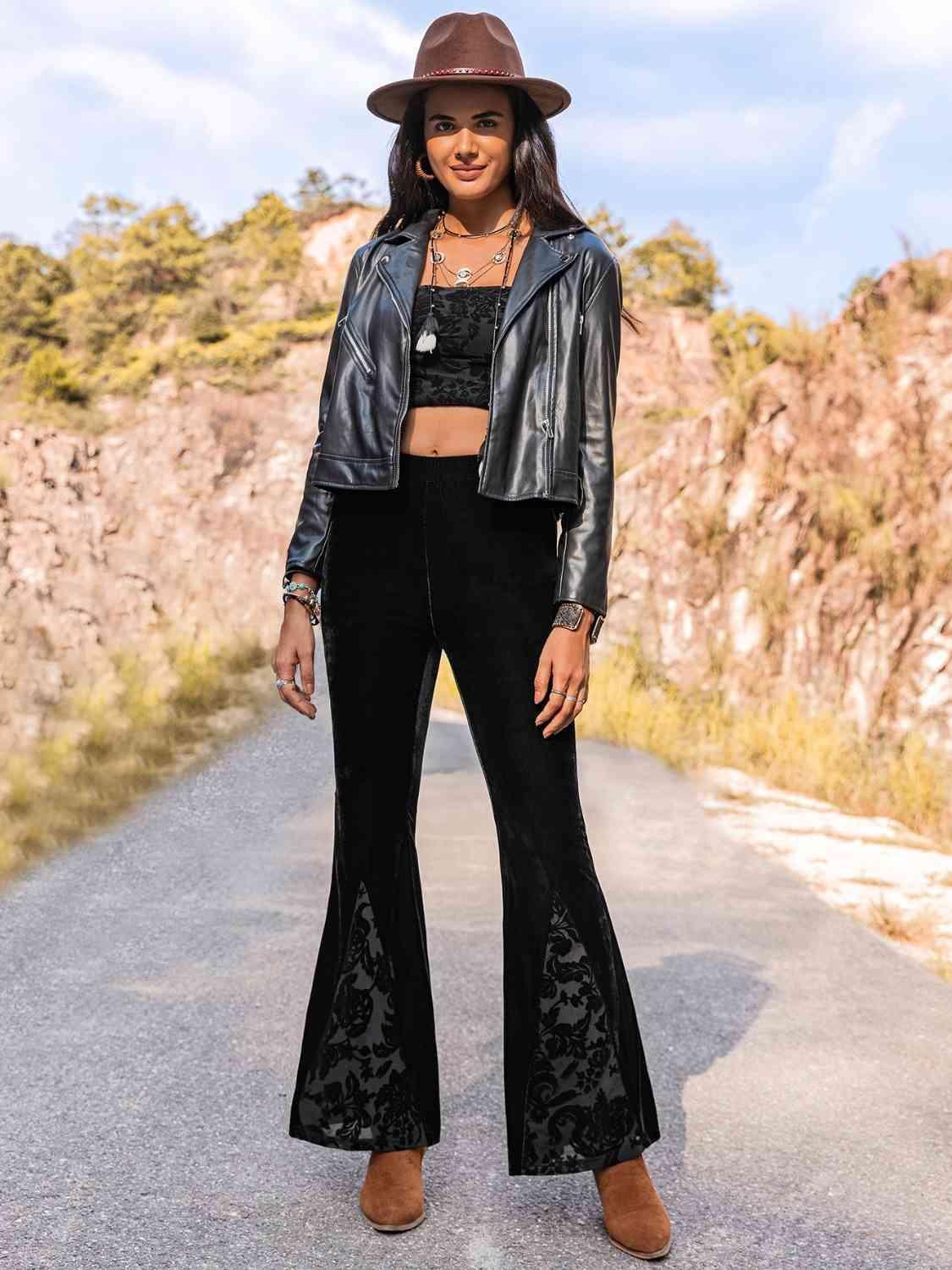 Chic Cowgirl High Waisted Black Flare Pants - MXSTUDIO.COM