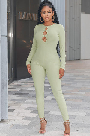 Chic Cutout Jumpsuit with Round Neckline - MXSTUDIO.COM